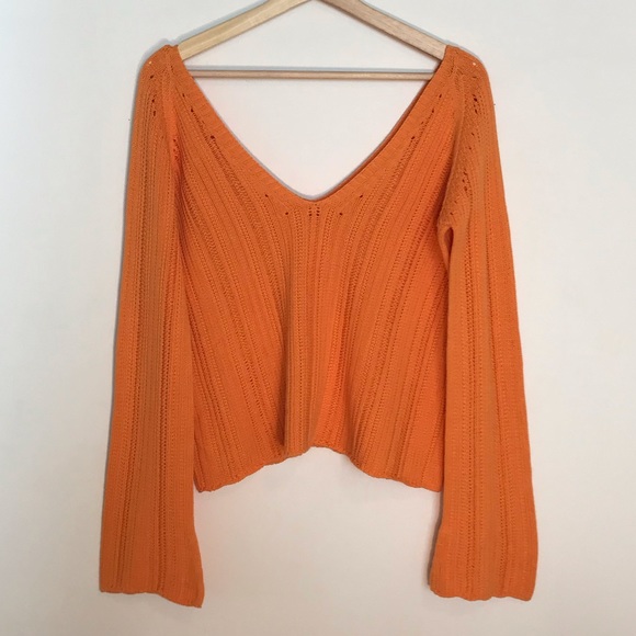 Zara Sweaters - ZARA Orange Bell V Neck Cotton Sweater Top L